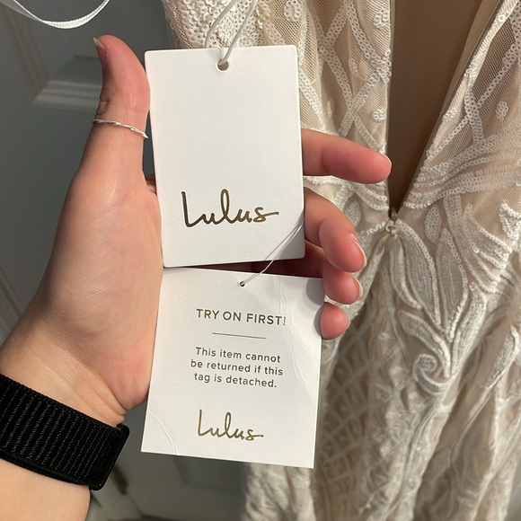 Lulus Destined for Romance Beige and White Sequin Maxi Dress - Picture 8 of 8